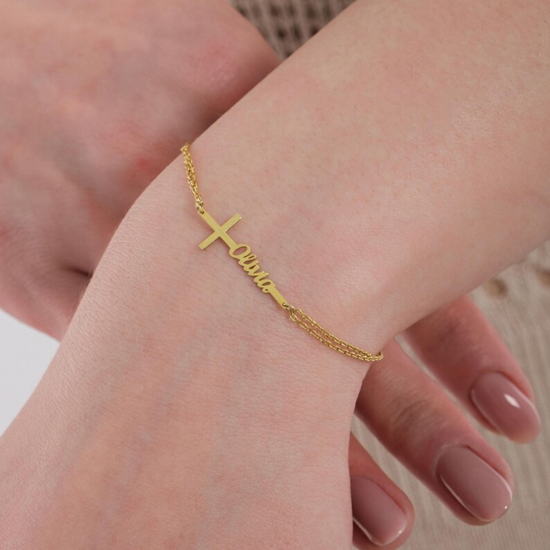 Cross Pendant Necklace Gold - Персонализированный браслет с именем для крещения,