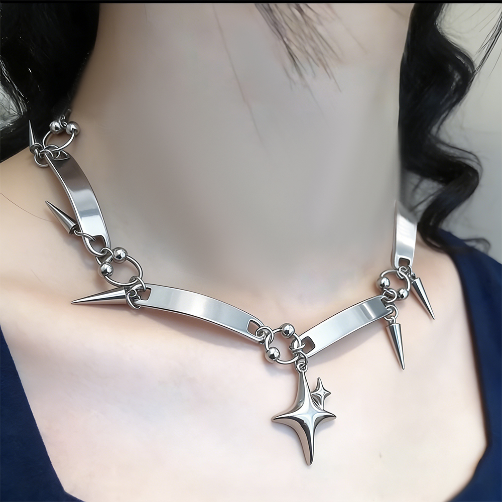 Goth Punk Spike Choker - Ожерелье-чокер Y2K со звездами и заклепками,