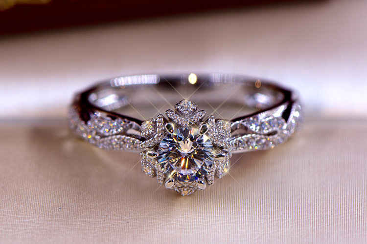 Moissanite Engagement Ring 1 Carat - Кольцо из стерлингового серебра S925 с