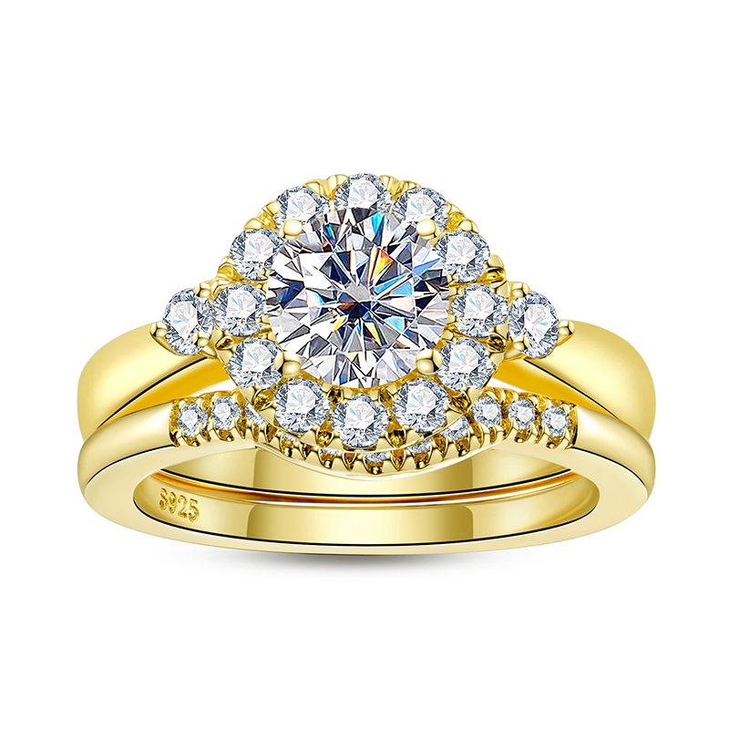 Moissanite Engagement Ring 1 Carat - Комплект обручальных колец золотого цвета для