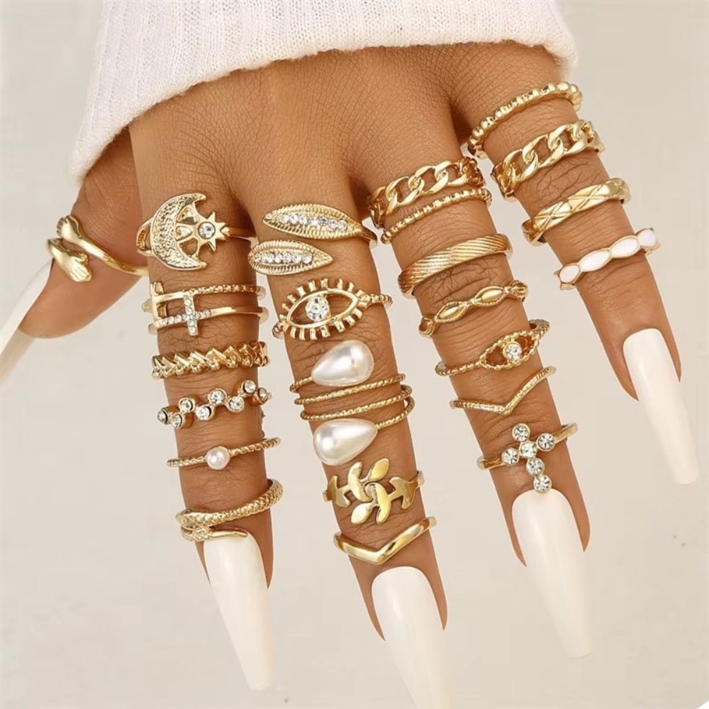Vintage Punk Knuckle Rings Set - Набор из 23 винтажных панк-колец: золотые/серебряные