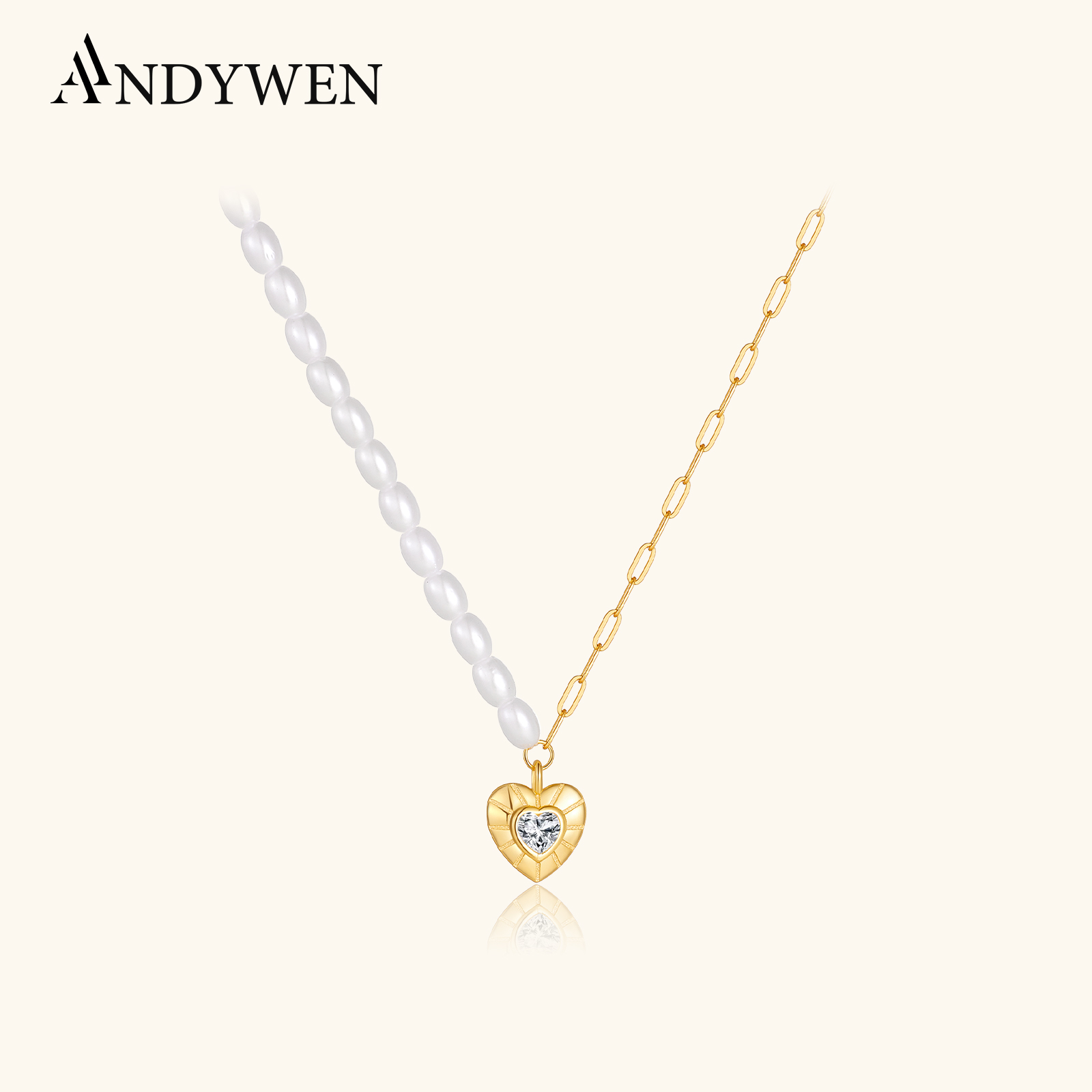 Pearl Choker Necklace Vintage - ANDYWEN, ожерелье-цепочка из стерлингового серебра 925