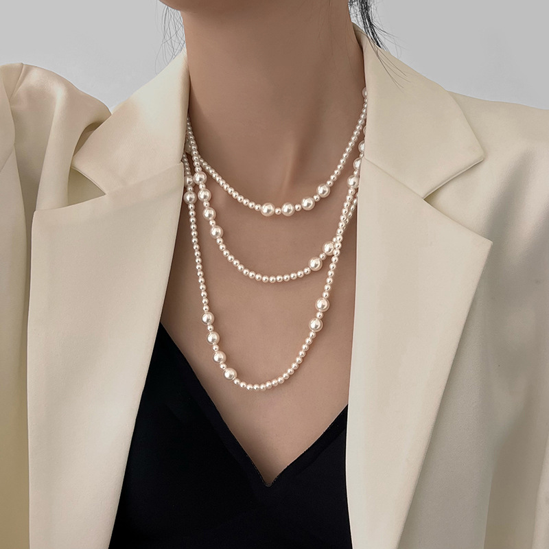 Pearl Choker Necklace Vintage - Винтажное длинное многослойное жемчужное ожерелье для