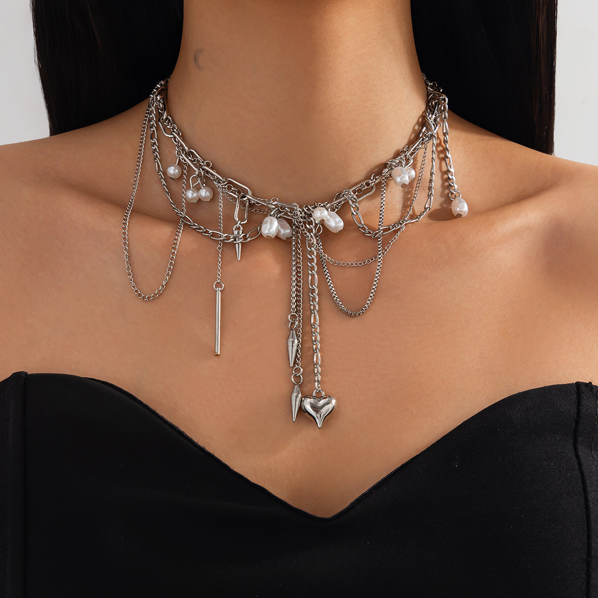 Pearl Choker Necklace Vintage - Винтажное ожерелье с неровными имитациями жемчуга,