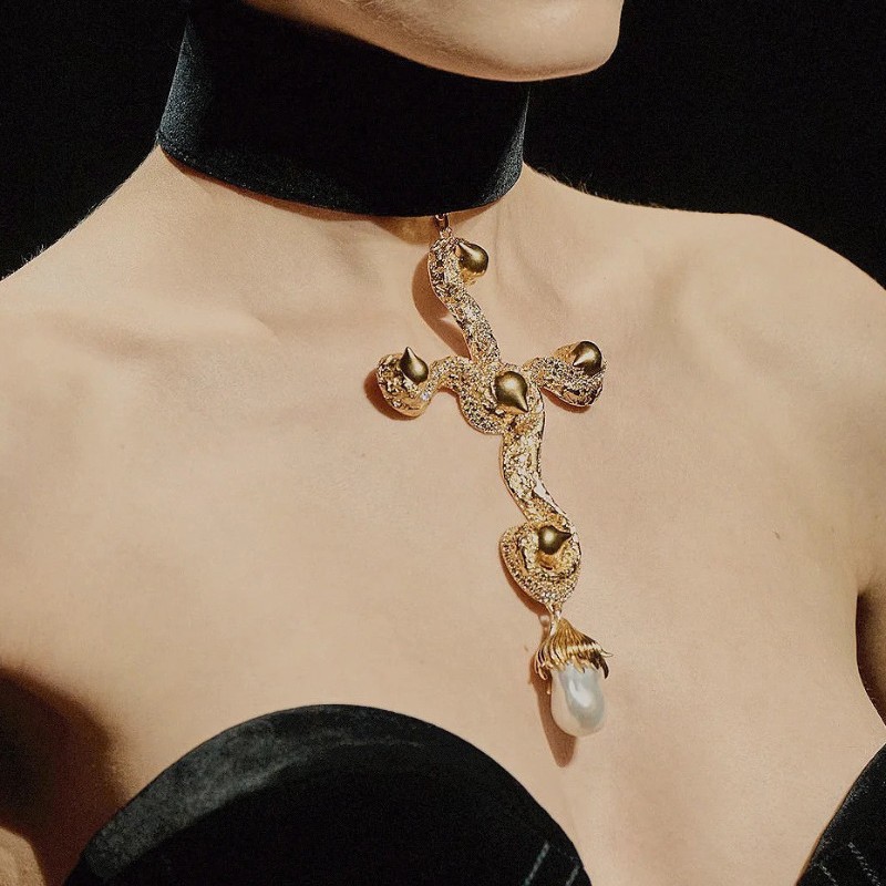 Pearl Choker Necklace Vintage - Винтажное преувеличенное ожерелье с подвеской в