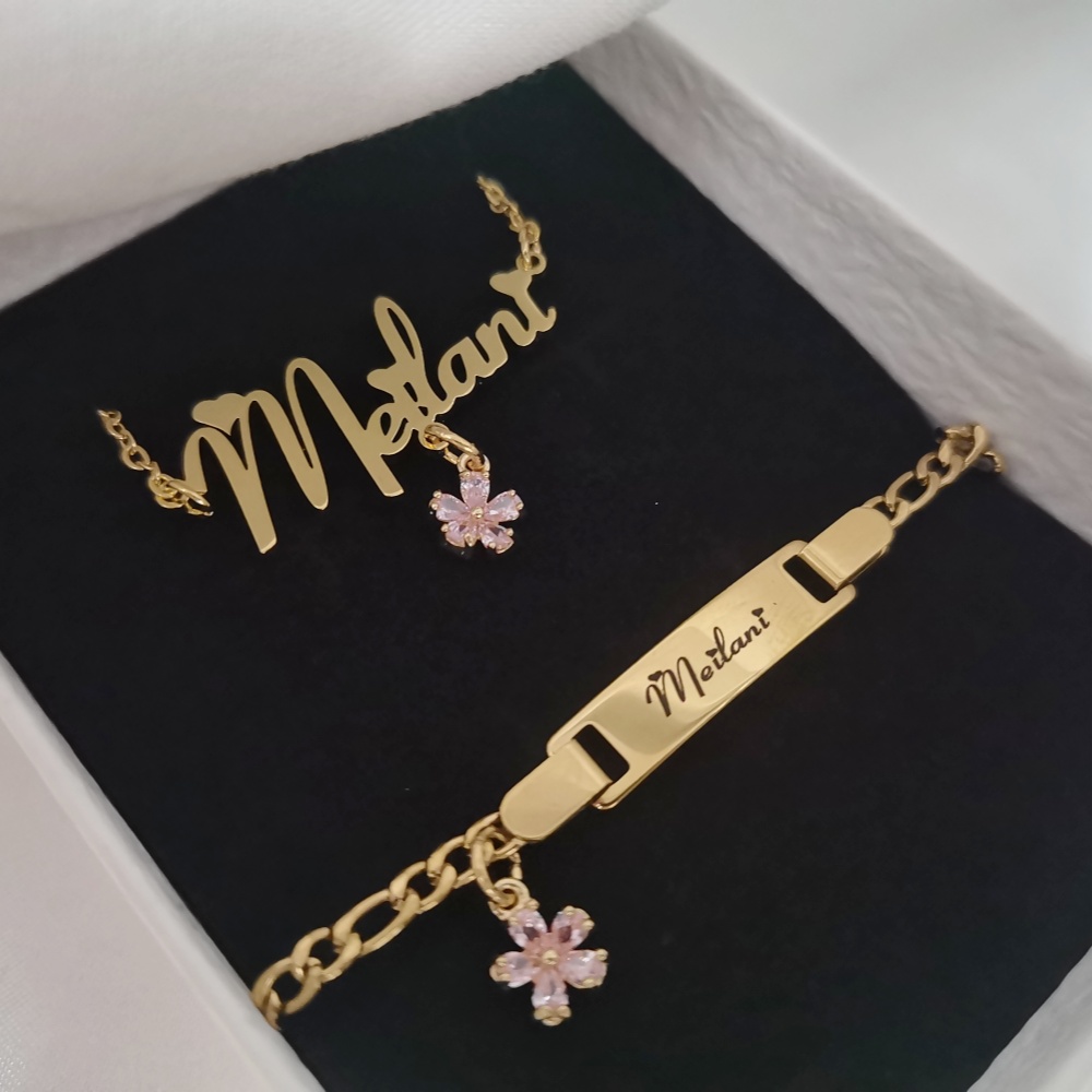 Custom Name Necklace Stainless Steel - LeeChee Маленькая подвеска с цветком из