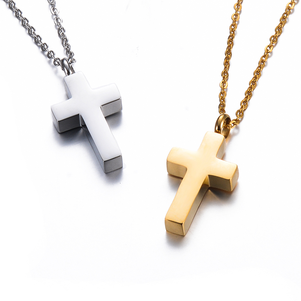 Cross Pendant Necklace Gold - Крестик для кремации из нержавеющей стали,