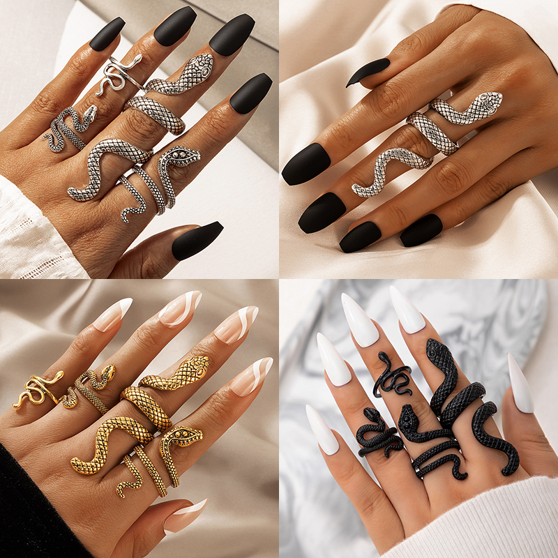 Vintage Punk Knuckle Rings Set - Мужское кольцо в виде змеи в