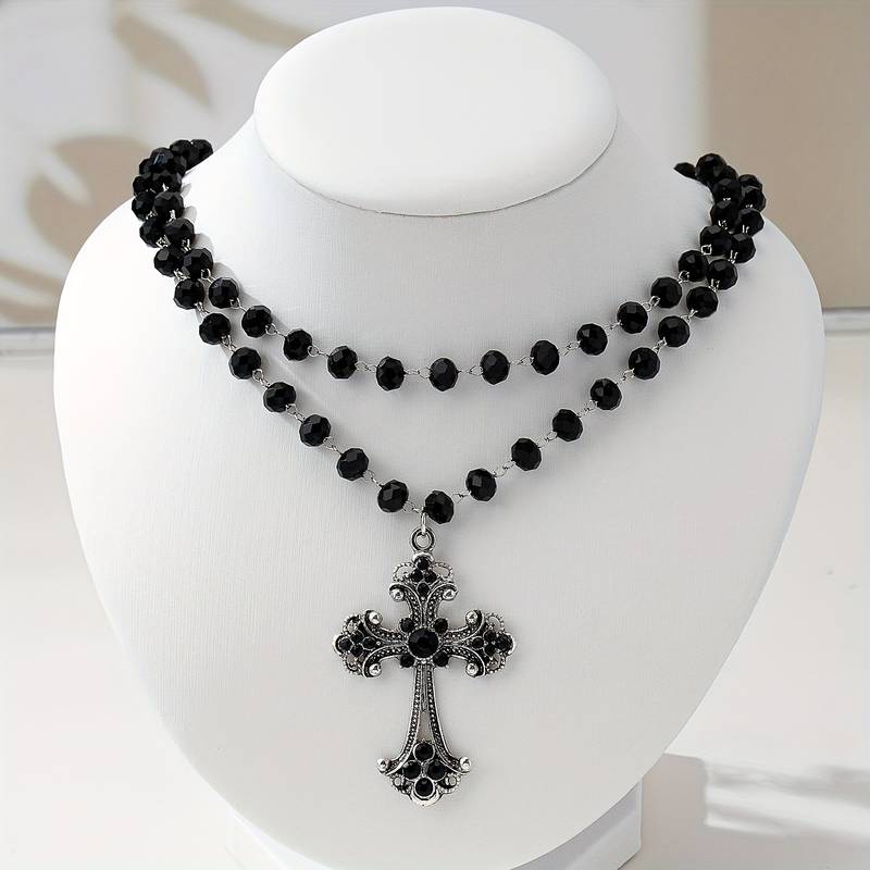 Layered Pendant Necklace Aesthetic - Многослойное ожерелье с крестом в стиле