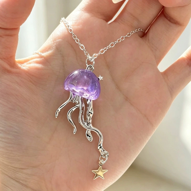 Layered Pendant Necklace Aesthetic - Милый фиолетовый кулон-медуза Ocean Star, двухслойное