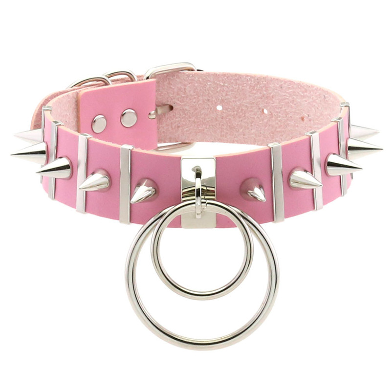 Goth Punk Spike Choker - Розовый бондаж с шипами, колье на