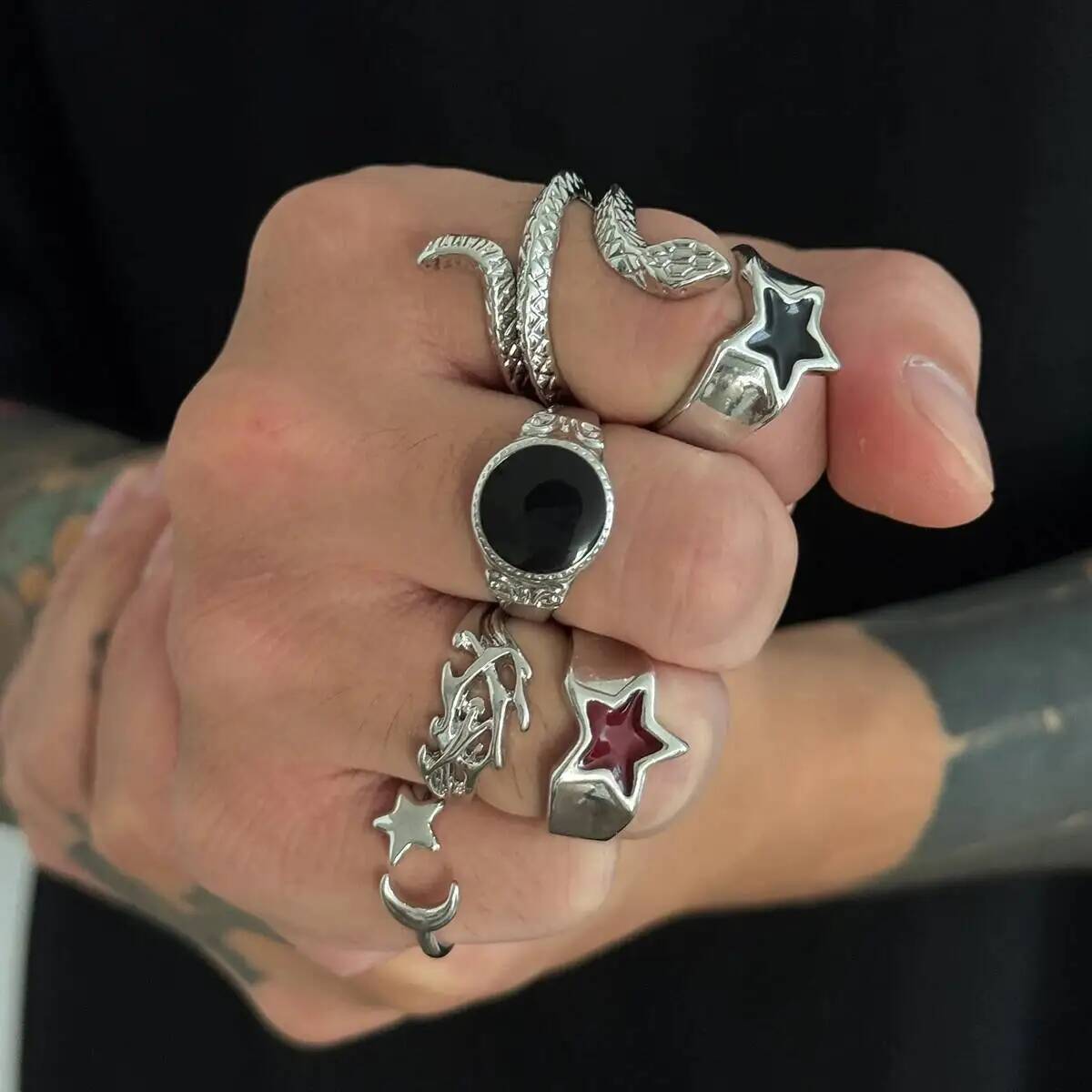 KunJoe 6 шт. новый гот змея от – обзор и цена Vintage Punk Knuckle Rings Set