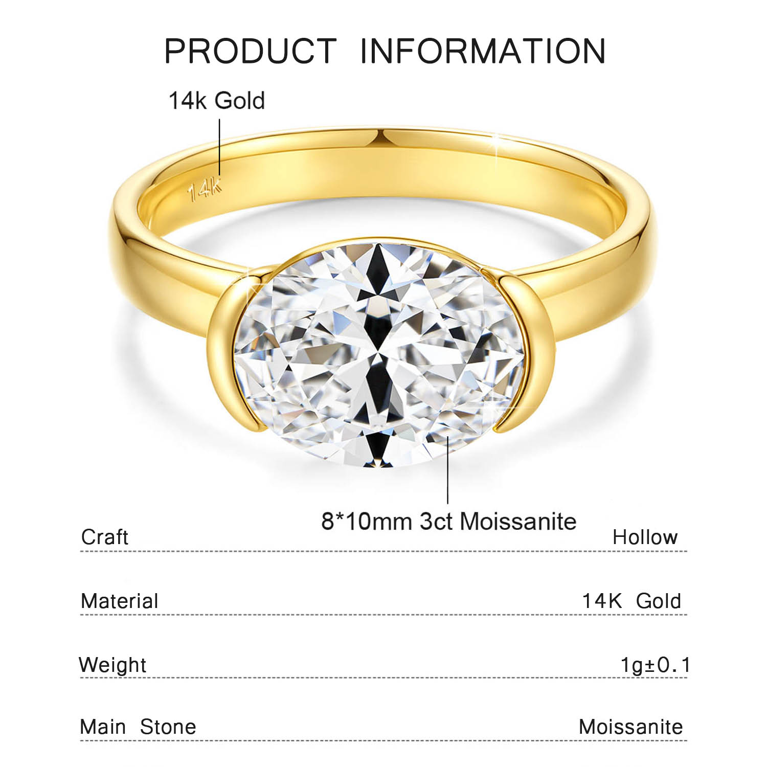Сертифицированное золото 14 ка – обзор и цена Moissanite Engagement Ring 1 Carat
