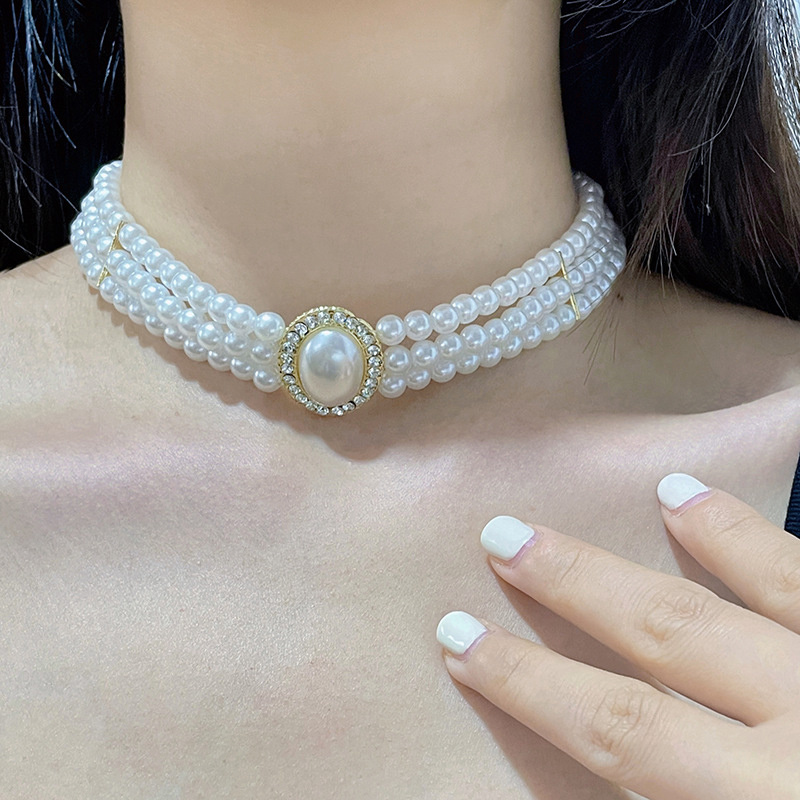 Роскошное винтажное трехслойно – обзор и цена Pearl Choker Necklace Vintage